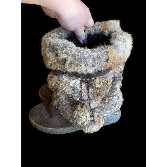 Bearpaw Boots Booties Womens Size 10 Suede Rabbit Sheepskin Wool Western Native - Picture 10 of 13